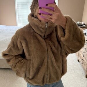 Zara Faux Fur Funnel Neck Bomber Jacket